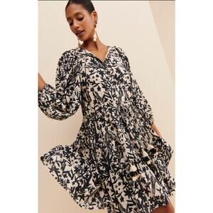 Anthropologie Carolina K Viola Dress Long Sleeve Mini Floral Bird Tassel